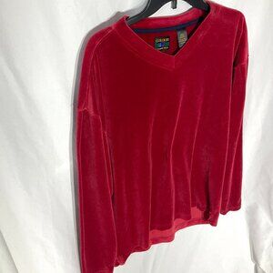 Vintage Red VNeck Velour Pull Over Shirt Sz XL